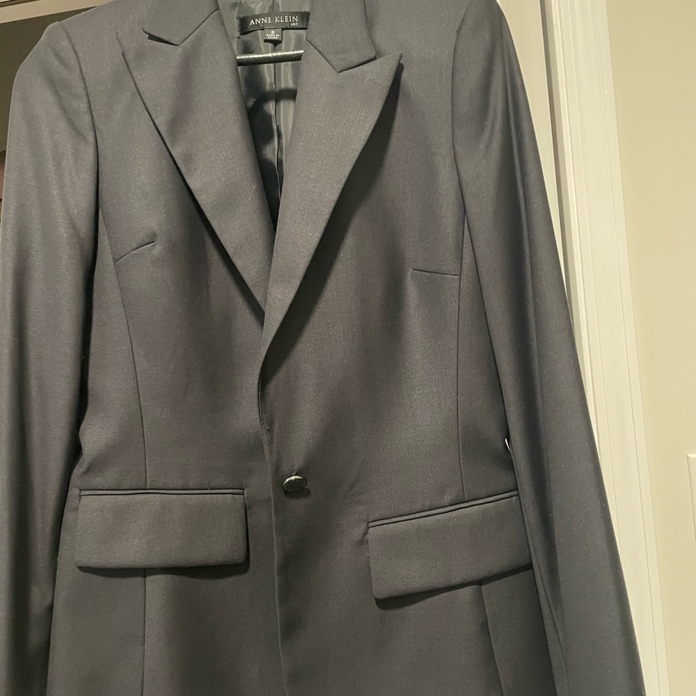 Anne Klein Gray Blazer Tailored Fit Structured Shoulders
